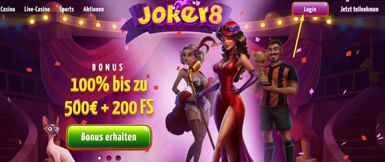 Login bei Joker8 Casino – Schritt 1