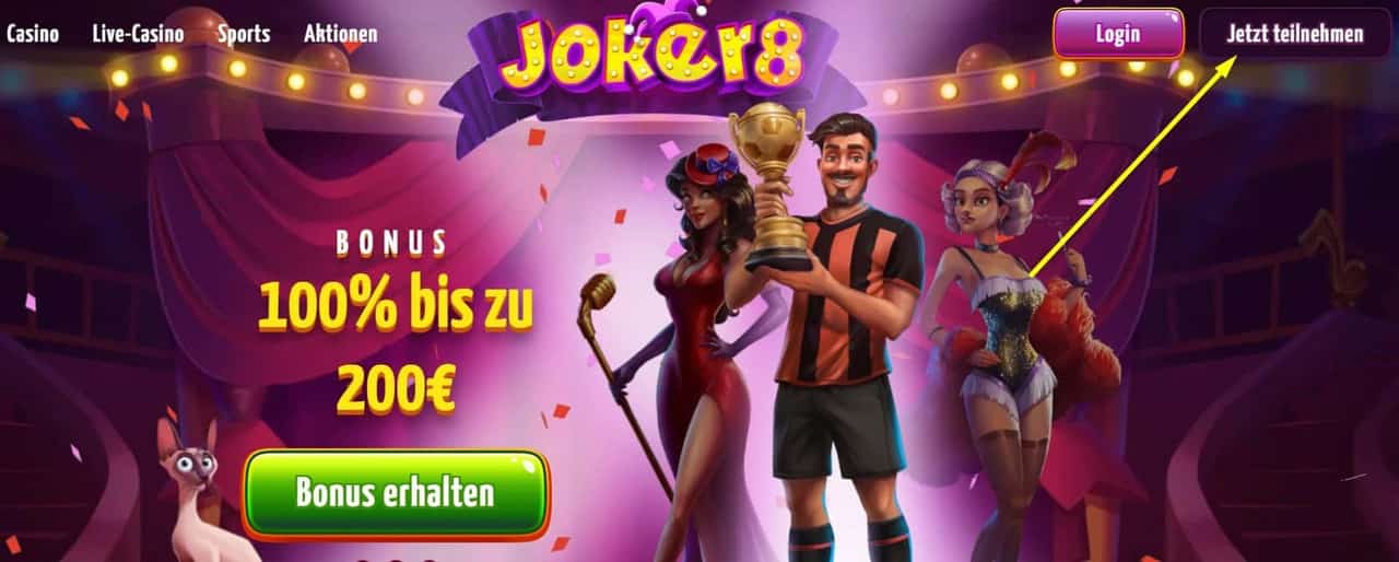 Anmeldung bei Joker8 Casino – Schritt 1